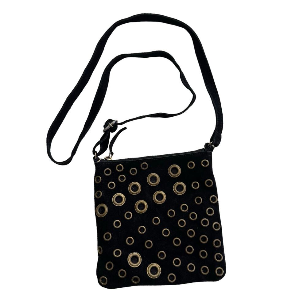 FREE PEOPLE Black Suede Grommet Studded Crossbody Bag